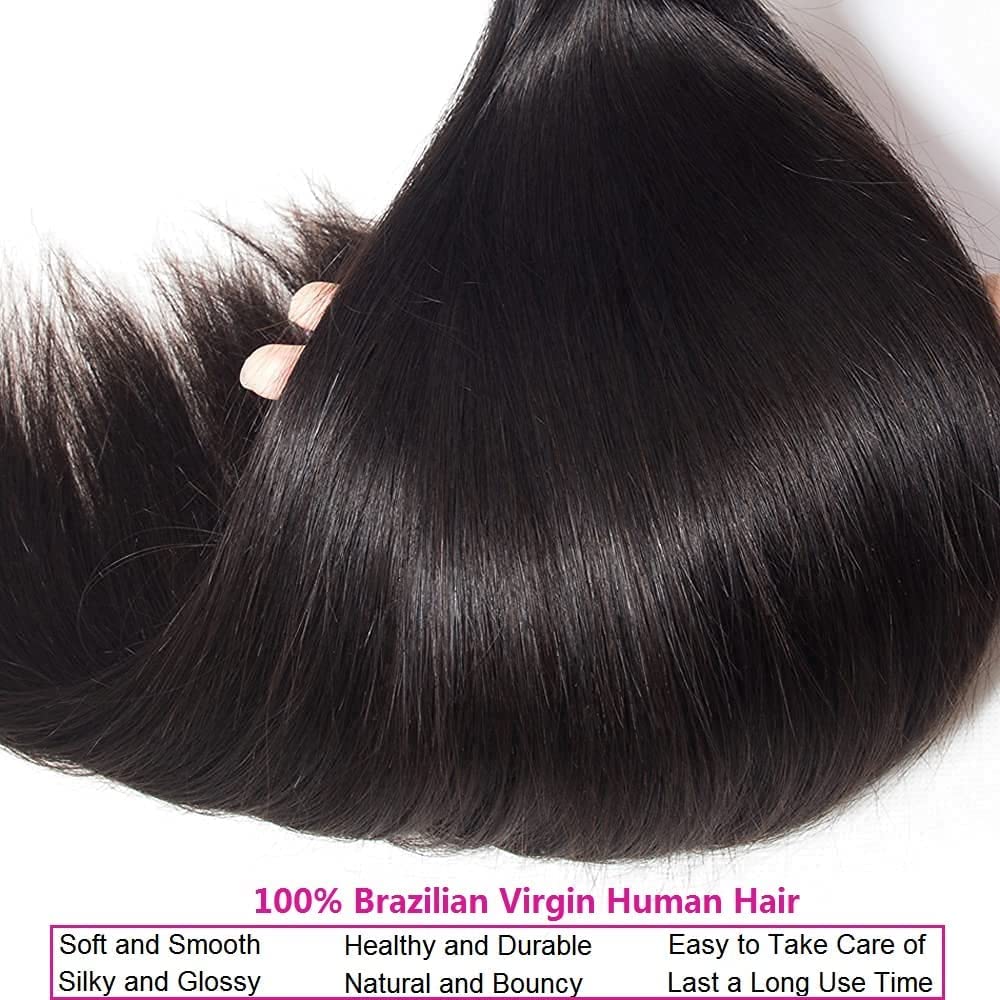 Brazilian Straight Human Hair Extensions - 100% Pure & Natural, 10a Grade, 3-Piece Bundle