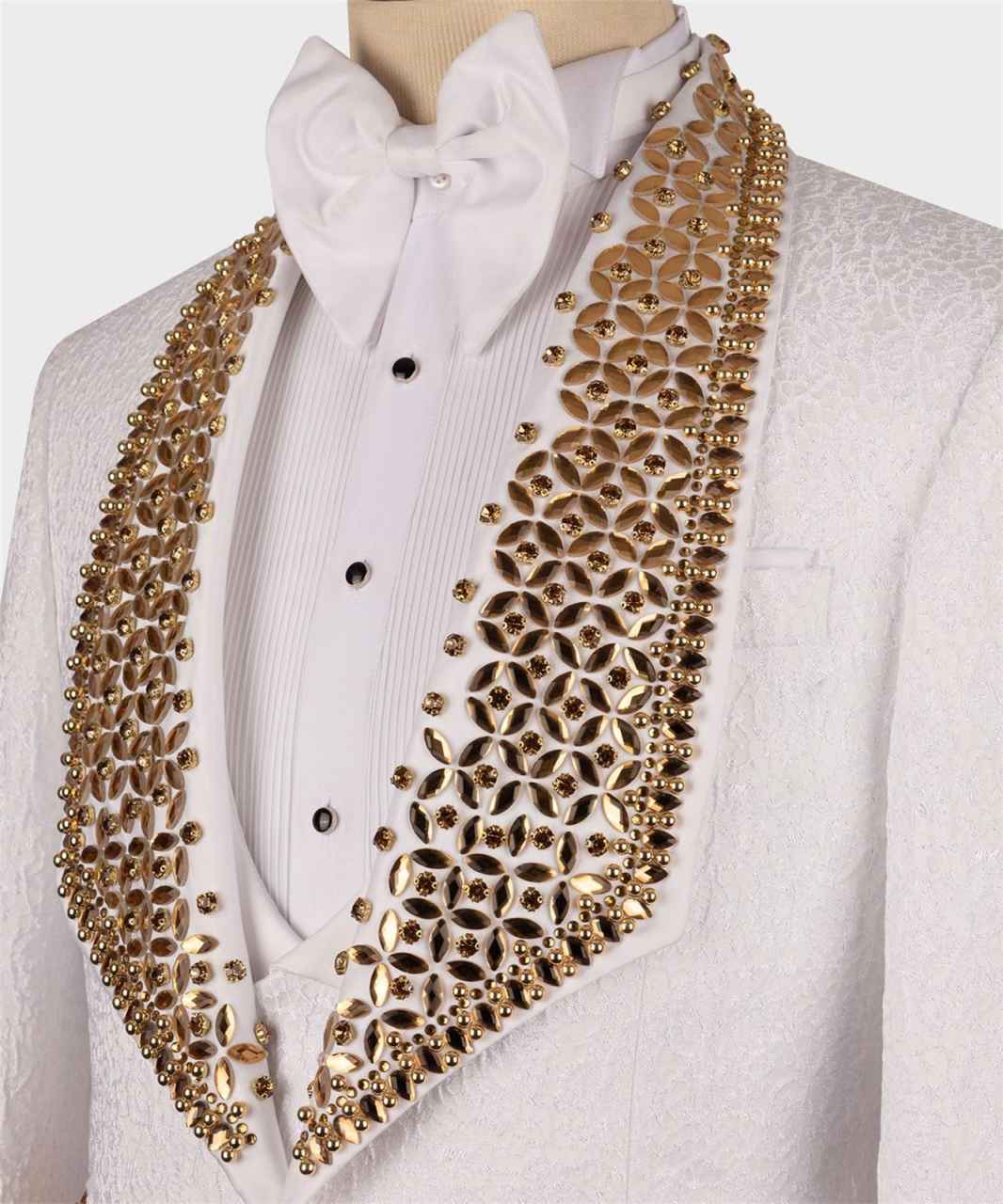 Gold Gem Stone Crytals Men Suits Shawl Lapel Groom Wedding Tuxedo 3 Pieces Sets Dinner Party Blazers Customized Costume Homme