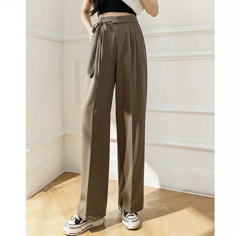 2025 Female Classic Straight Leg Pants Lady Solid Basic High Waisted Trouser Fashion Comfortable Suit 250808