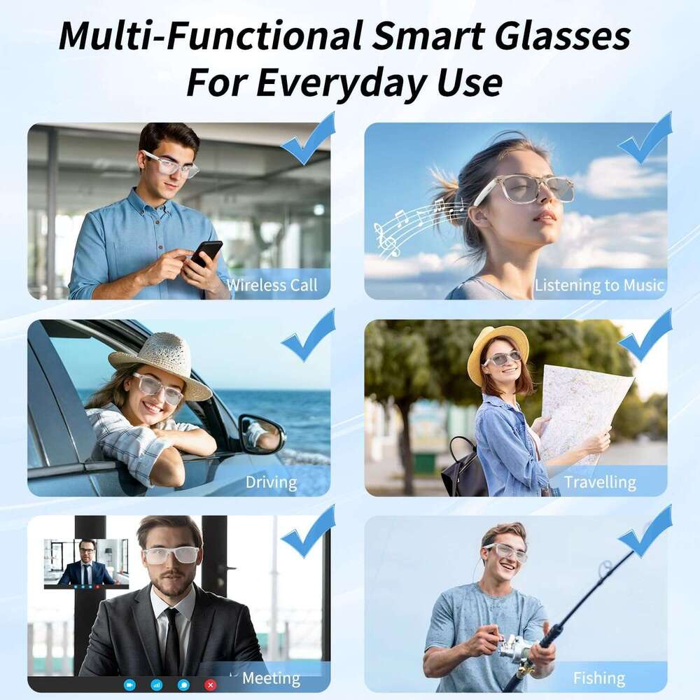 Smart AI Bluetooth Glasses Unisex 144 Languages Instant Translation Interpretation Blue Light Filter Color Changing Transition Lenses Touch and Voice 