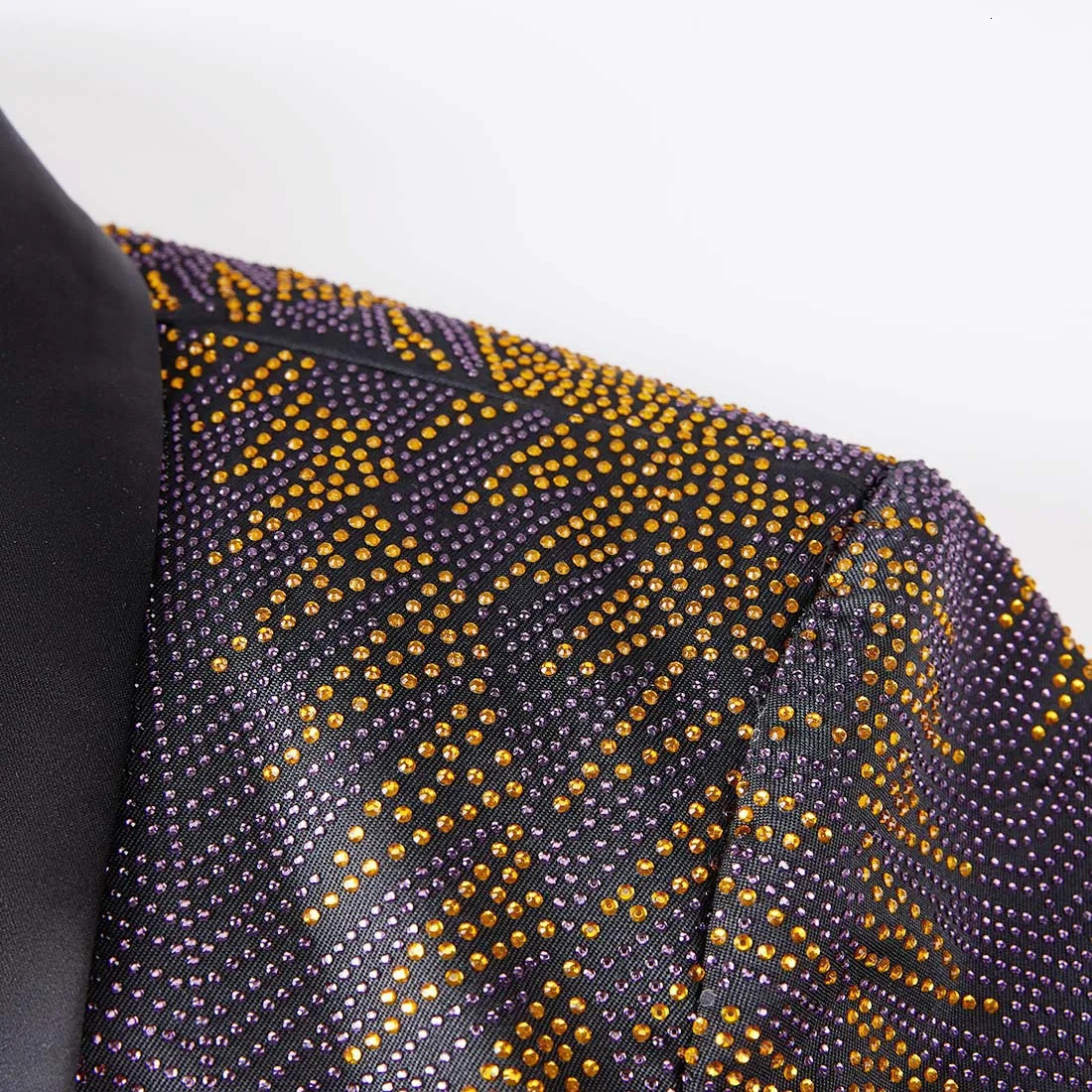 Shiny Gold Purple Rhinestones Suit Jacket Mens Groom Wedding Formal Tuxedo Singer Host Stage Crystal Blazers Costume 250811