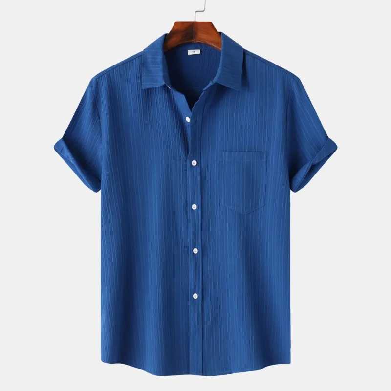 Mens Solid Color Short Sleeve Shirts Summer Fashion Casual Blouses Mens Clothing Streetwear Comfortable Mens Shirts XJ250804