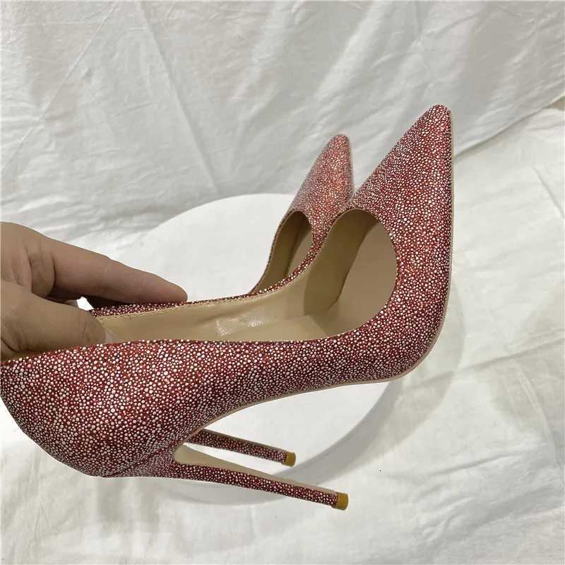 12CM Pointed Thin Heels Wedding Shoes with Sequins for Women Soft Leather Shallow Mouth Single Shoes W250814