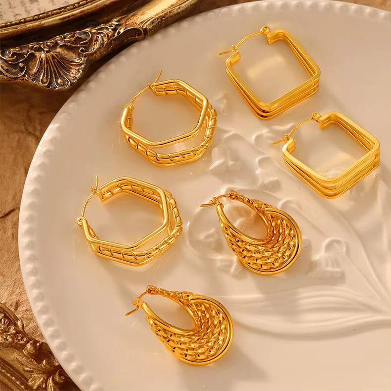 Fashion Stainless Steel Multi-layer Hollow Waterproof Exaggerated Earrings for Women