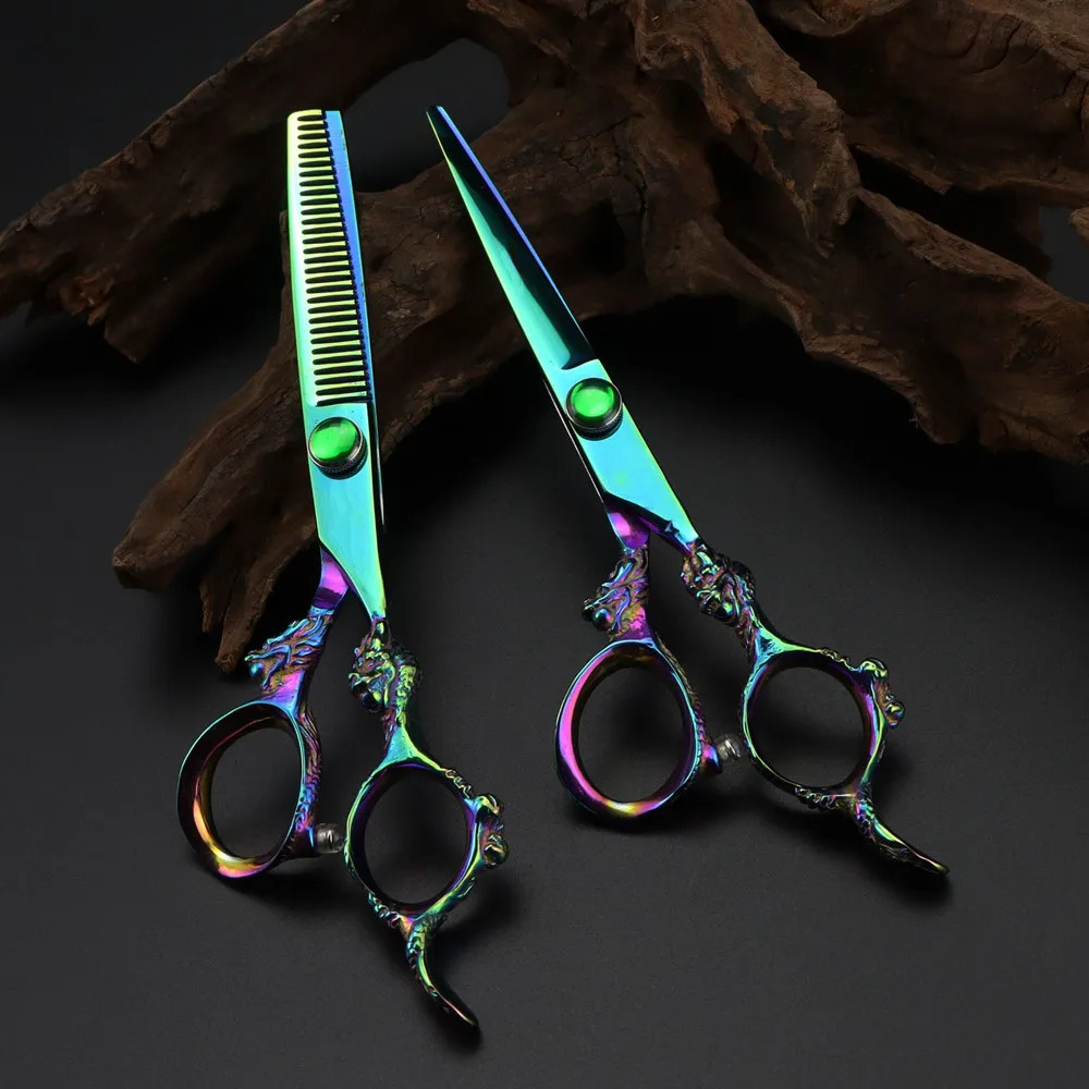 Customize JP 440c steel 6 green dragon hair scissors haircut thinning barber makas cutting shears Hairdressing scissors 250812