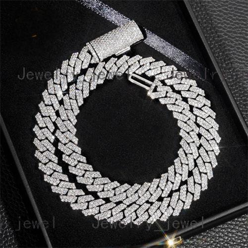 Diamond Tester 925 Sterling Silver Moissanite Necklace 10mm Iced VVS Cuban Link Chain Hip Hop Jewelry for Men