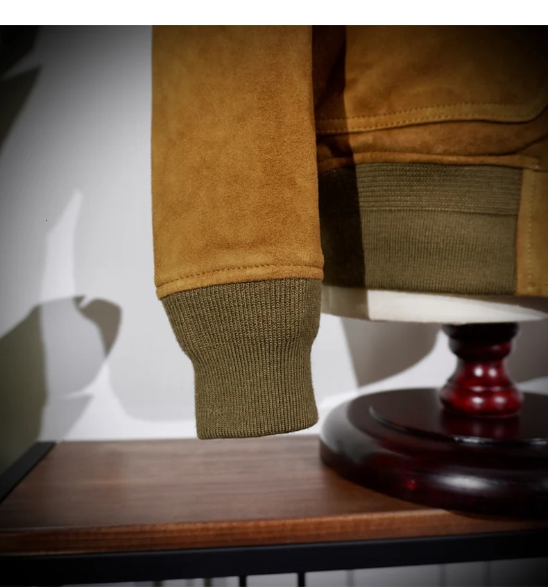 American Retro A1 Flight Suit Suede Leather Deerskin Leather Jacket Mens Short Jacket Slim Fit Amei Kaji 250808