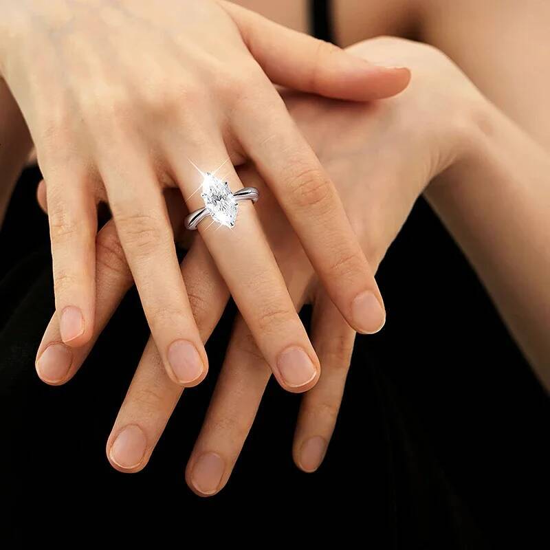 BXINY 3Carats Marquise Cut Moissanite Rings 925 Sterling Silver for Women GRA Certified Diamond Wedding Bands Gifts Fine Jewelry
