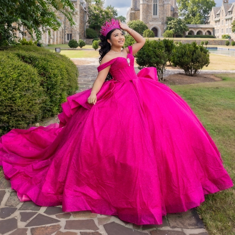 Rose Red Shiny Quinceanera Dresses Off The Shoulder Beads Corset Tull Party Birthday Ball Gown Vestidos De 15 Anos Sweet 16 Dress