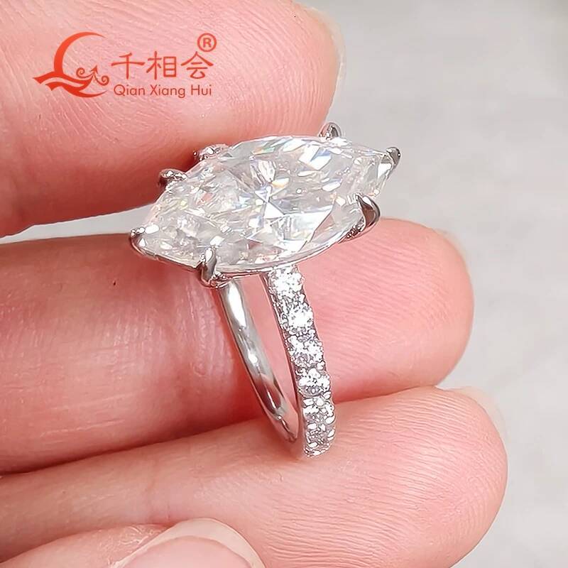 3ct 7x14mm Marquise Shape D VVS White Melee Moissanite Half Eternity Band S925 Sterling Silver Ring Engagement Jewelry Ladies