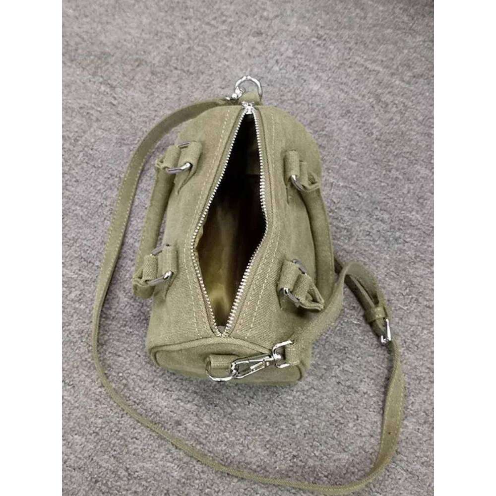 Women Casual Single Shoulder Army Green Canvas Pillow Small Female Tote Handbag Bucket Bag Japanese Crossbody Bags