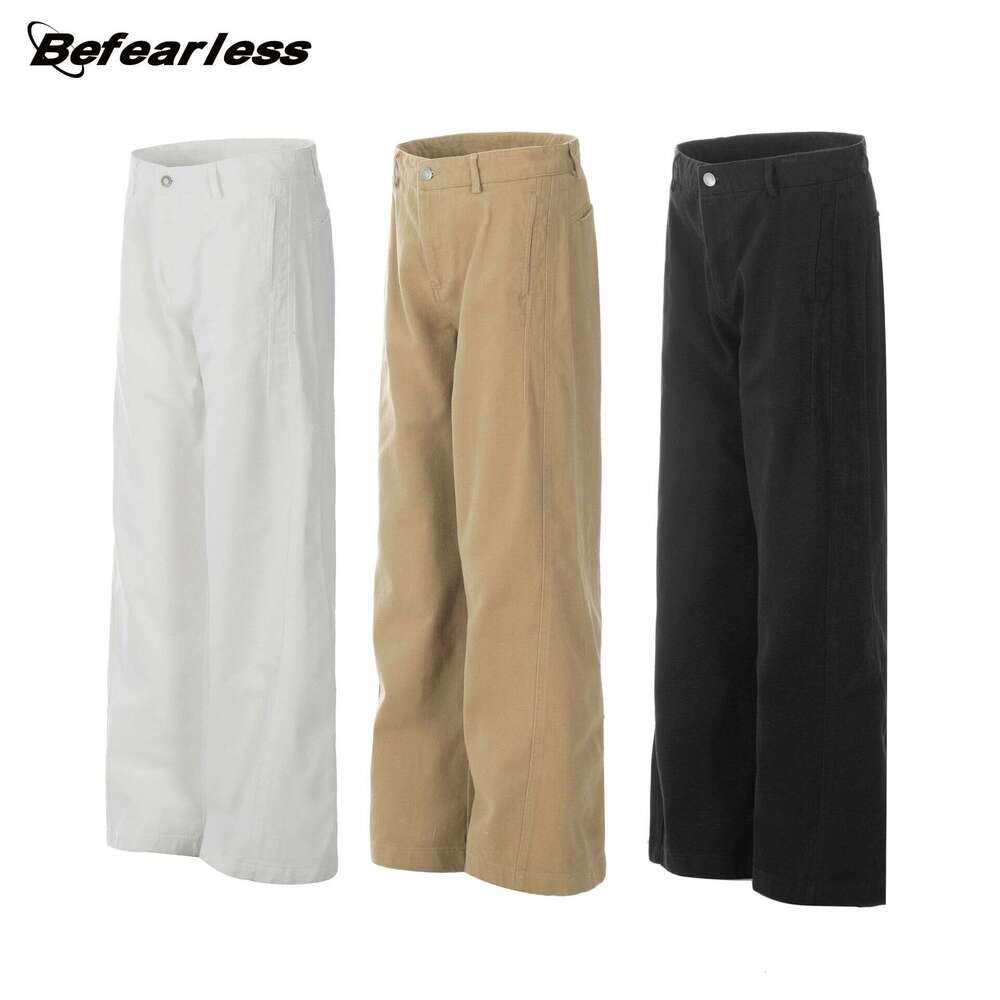 American Style Straight Simple Cargo Unisex Trendy Slim Casual White Men's Summer Long Pants B5