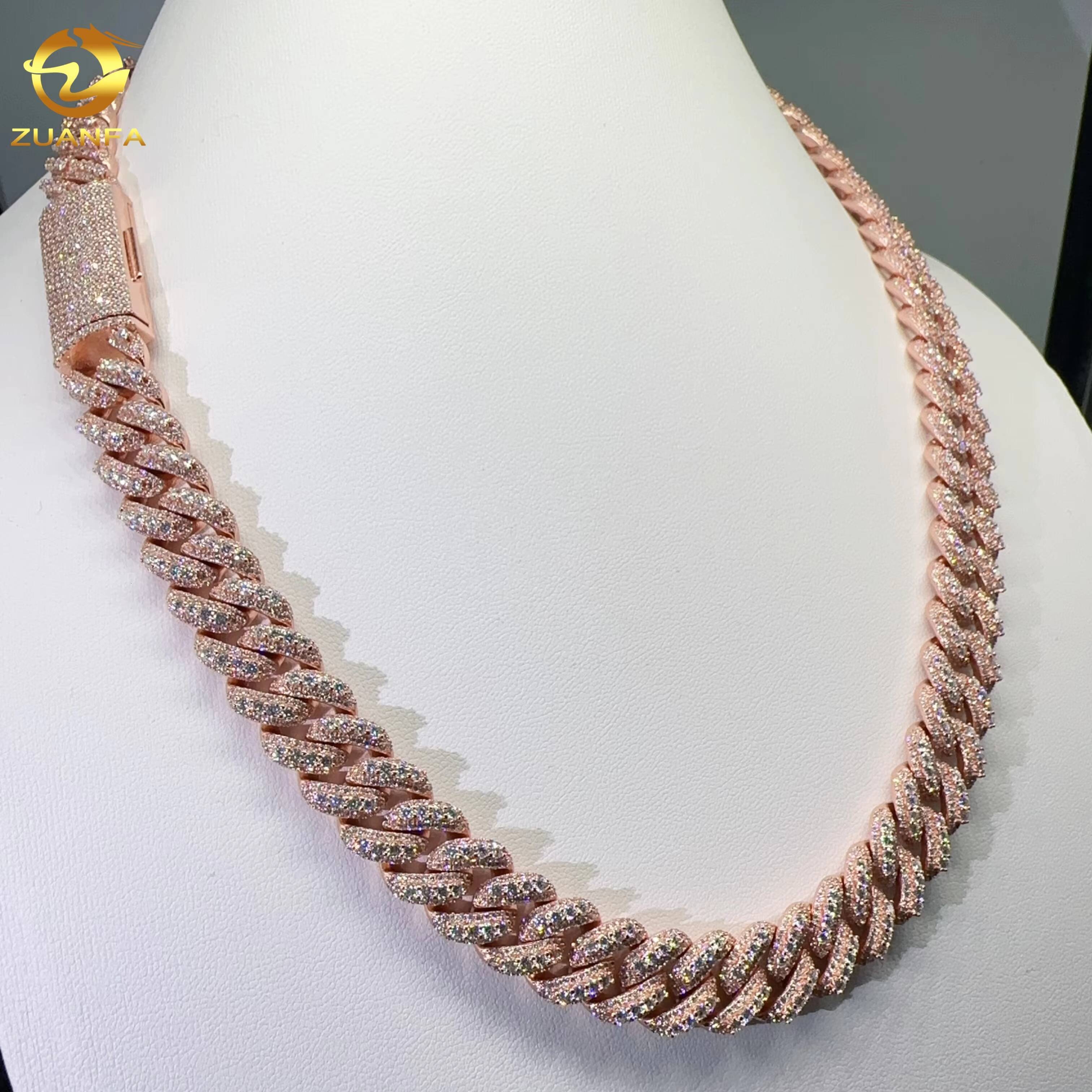 Custom Necklace Sterling Sier VVS Dia Moissanite Hip Hop Iced Out Cuban Link Chain