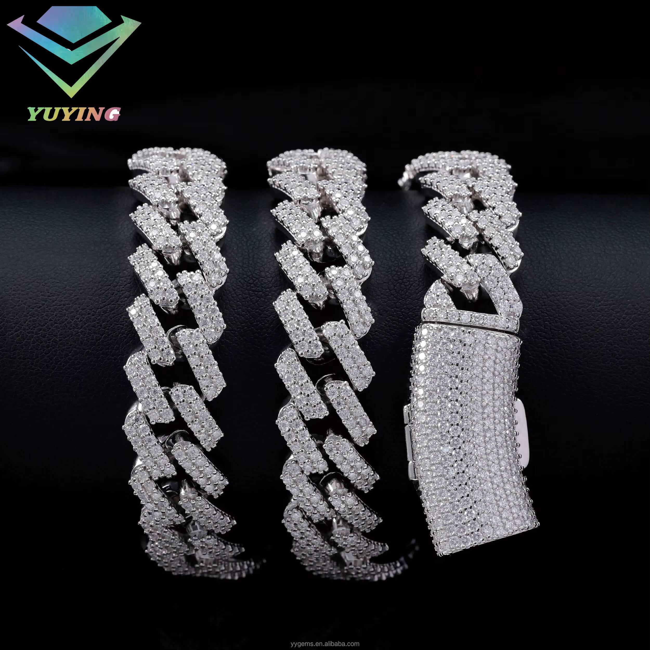 13mm 2rows Cuban Chain High Quality S925 Silver Rapper Chain Wholesale Price in Stock Cuban Link Moissanite Necklace