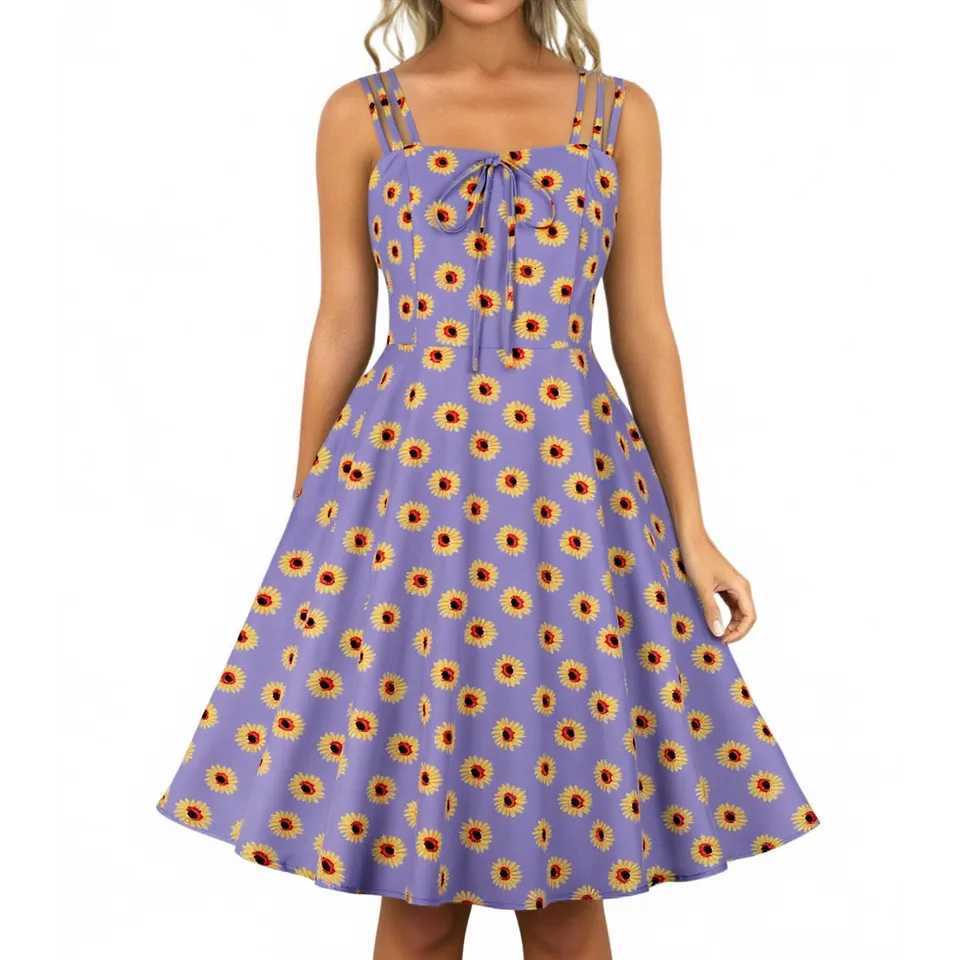 New Dress Cute Daisy Women Floral Print Fashion Spring Summer Outdoor Travel Vacation Beach Casual Vintage Dresses XJ250814