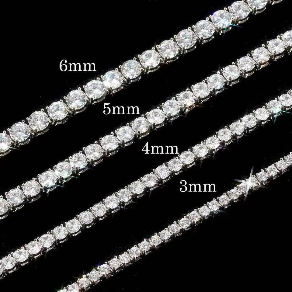 Luxury Tennis Silver Chain Ced Out S925 Sterling Silver Hip Hop Gold Plating 3mm Moissanite Tennis Chain Necklace