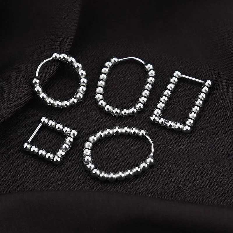 1 Pair New Round Bead Design Hoop Earrings For Women Men Stainless Steel Ear Buckle Geometric Heart Oval Party Jewelry XJ250814