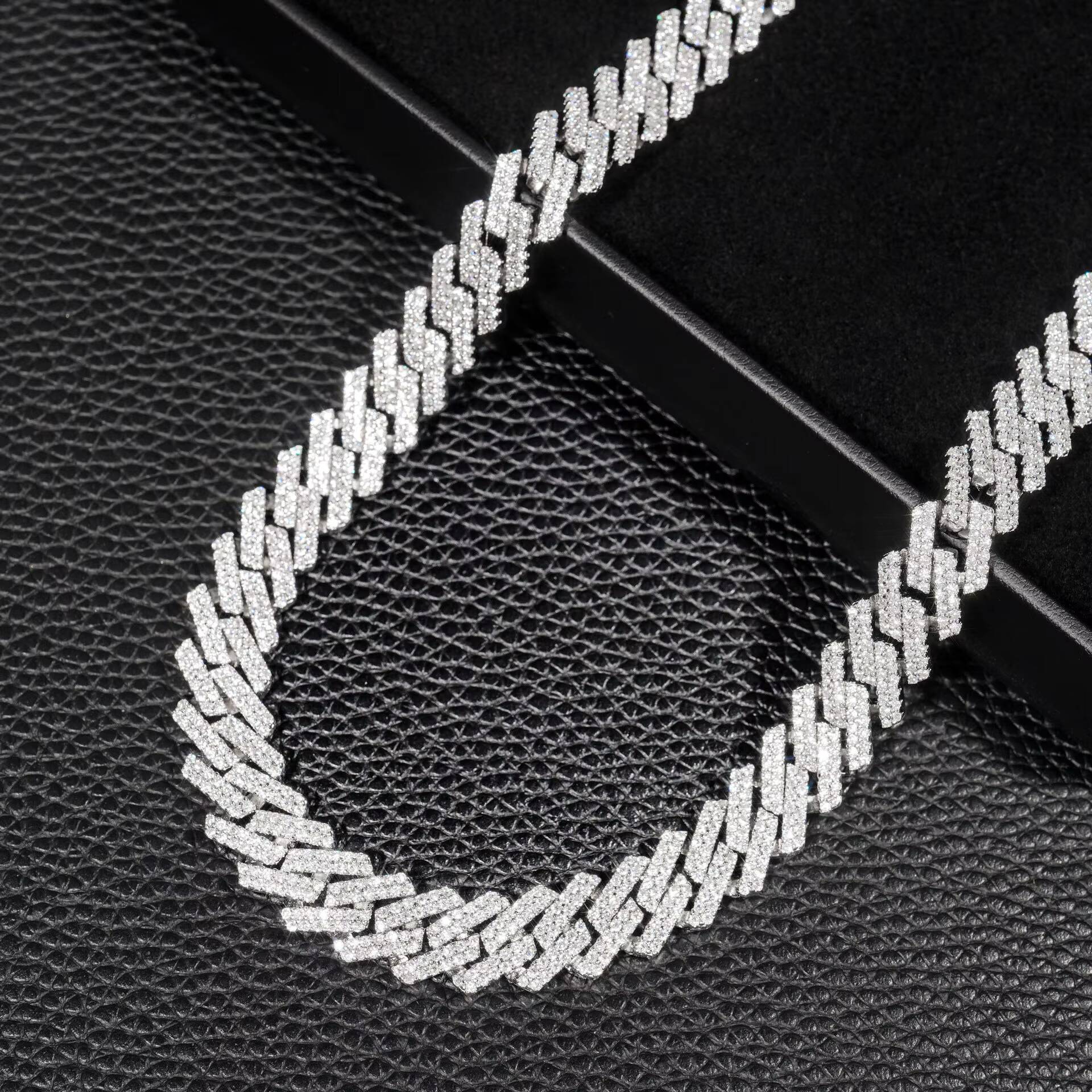 Pass Diamond Tester Hip Hop 925 Sterling Silver White Gold Plated Claw Set Double 2 Row VVS Moissanite 12MM Diamond Cuban Chains