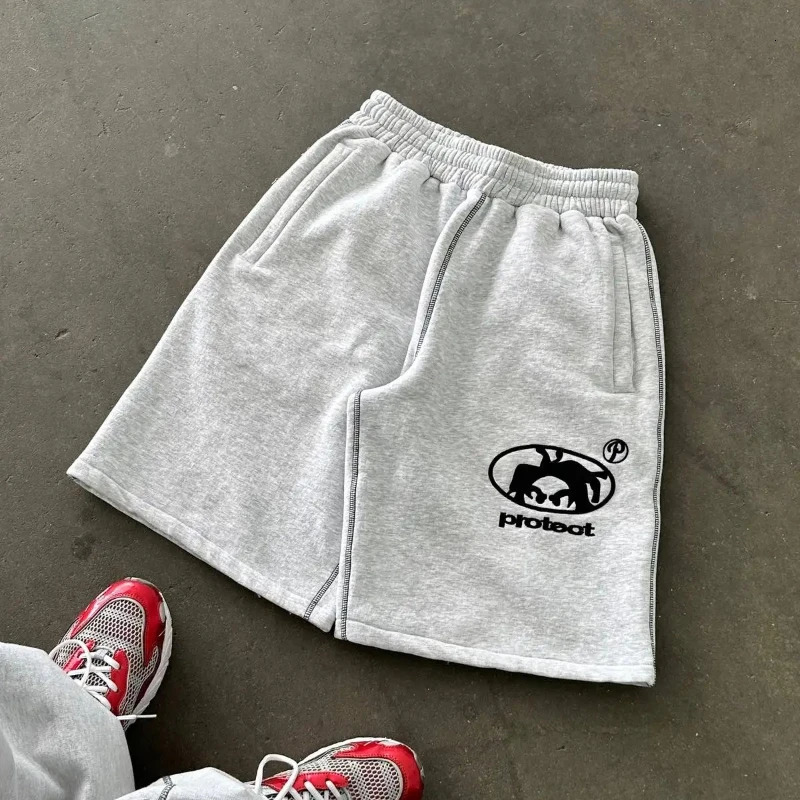 Goth Embroidery Shorts for Men Clothing Street Hip Hop Vintage Y2K Men Shorts Casual Loose Summer Sweatpants Short Pants Men 250813
