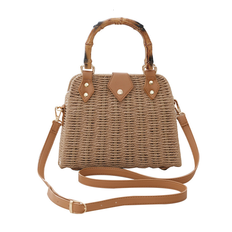 Luxury Brand Designer Bag Korean Style Crossbody Bamboo Handle Folded Straw Bag New Fashion Handbag Travel Vacation Beach Bag Women's Versatile B