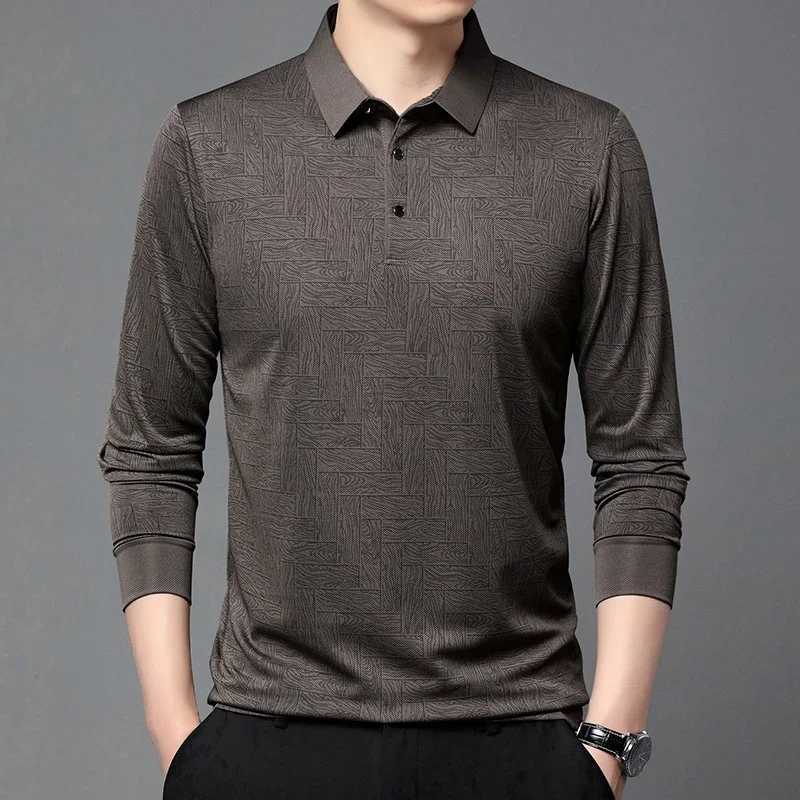 New Mens Business Casual Long Sleeve Shirt Solid Color Polo Shirt Fashionable Breathable Comfortable Versatile Top XJ250804