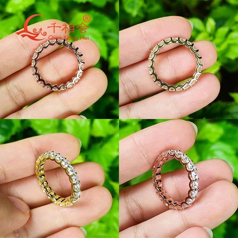 yellow rose gold 0.1ct 3mm round white moissanite Eternity Band Customizable Specifications 925 Silver Jewelry Rings Engagement