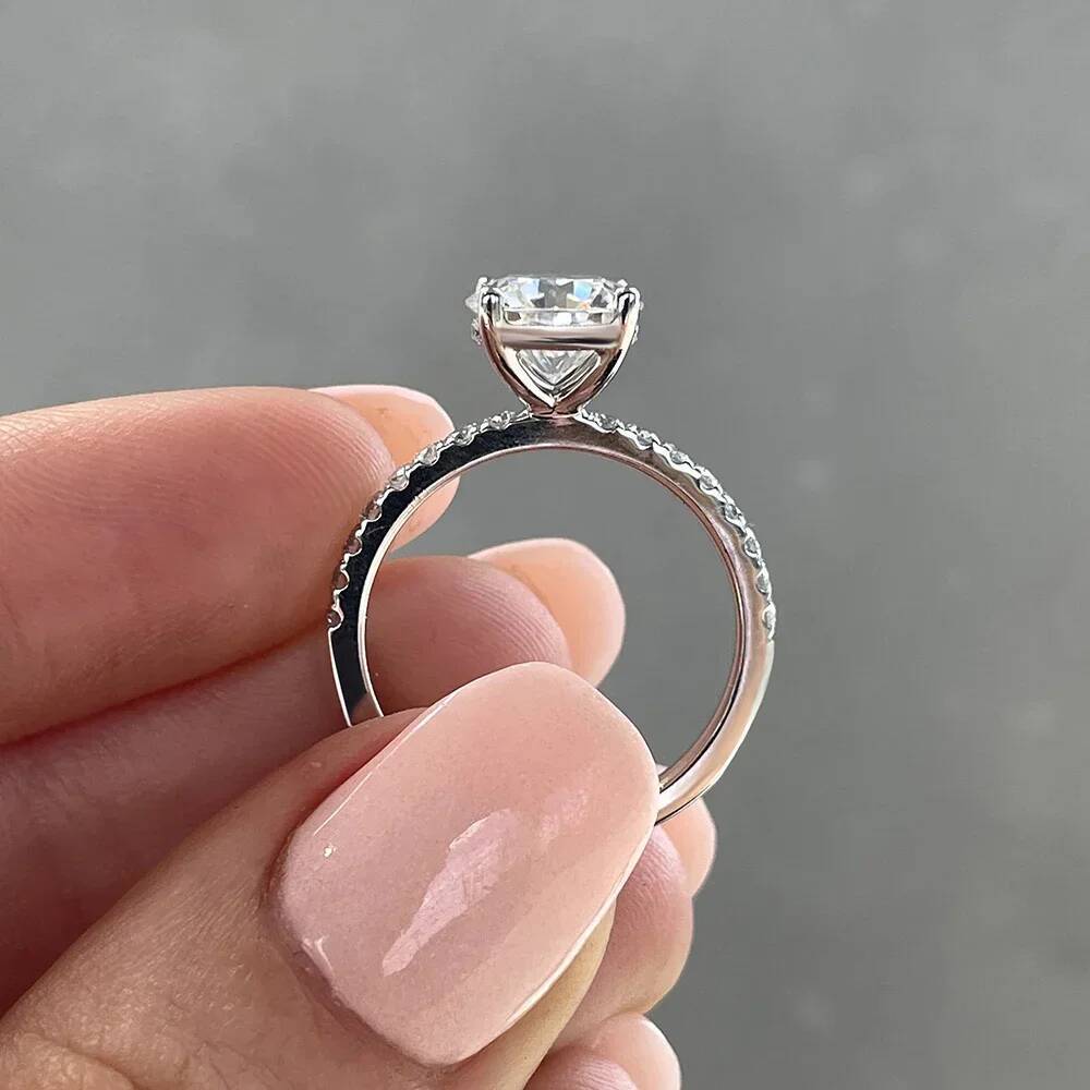 KUTPF 1/2/3carat Round Brilliant Cut Moissanite Diamond Wedding Rings for Women 100% 925 Silver Pave Hidden Halo Engagement Ring