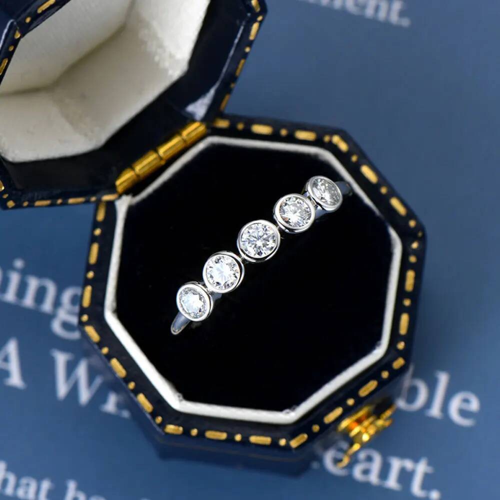 KNOBSPIN D VVS All Moissanite Rings for Women Bubbles Classic Engagement Wedding Band with Certificates 925 Sterling Silver Ring