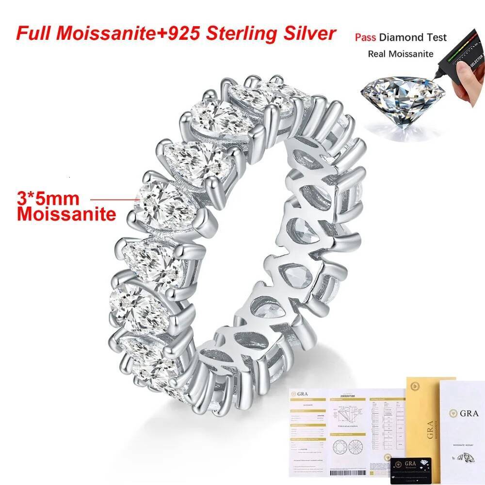 BXINY Pear Cut Full Moissanite Rings 925 Sterling Silver GRA Certified Lab Diamond For Women Eternity Wedding Bands Fine Jewelry