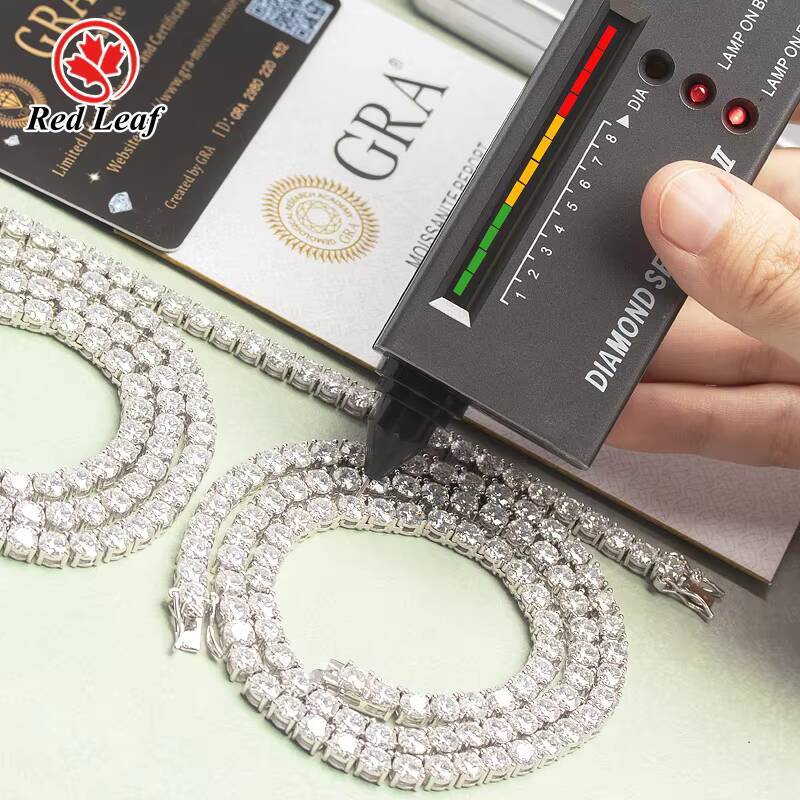 Redleaf Pass Diamond Tester 3mm 4mm 5mm Moissanite Tennis Necklace 925 Sterling Silver Hip Hop Tennis Chain