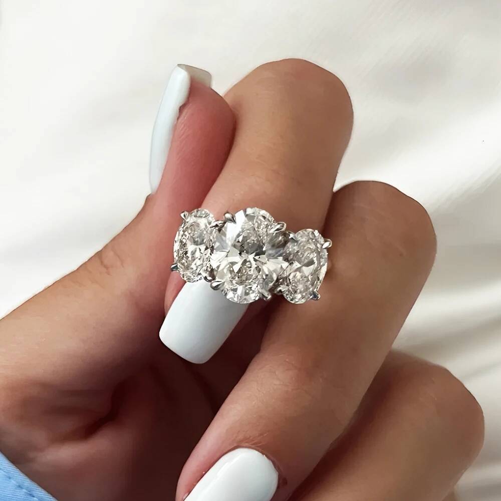 BXINY 3-Stone Oval Cut All Moissanite Ring 925 Sterling Silver GRA Certified Diamond Wedding Band For Women Luxury Jewelry Gifts