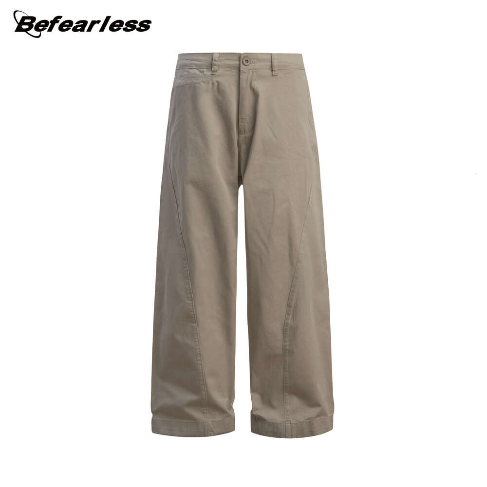 American Style Patchwork Design Unisex Trendy Loose Cargo Wide-Leg Floor-Length Casual Pants B5