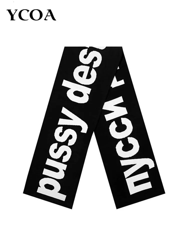 Men Scarf Winter Y2k Streetwear Black Knitted Letter Gothic Shawl Scarves Korean Fashion Hip Hop Vintage Warm Unisex Accessories 250813