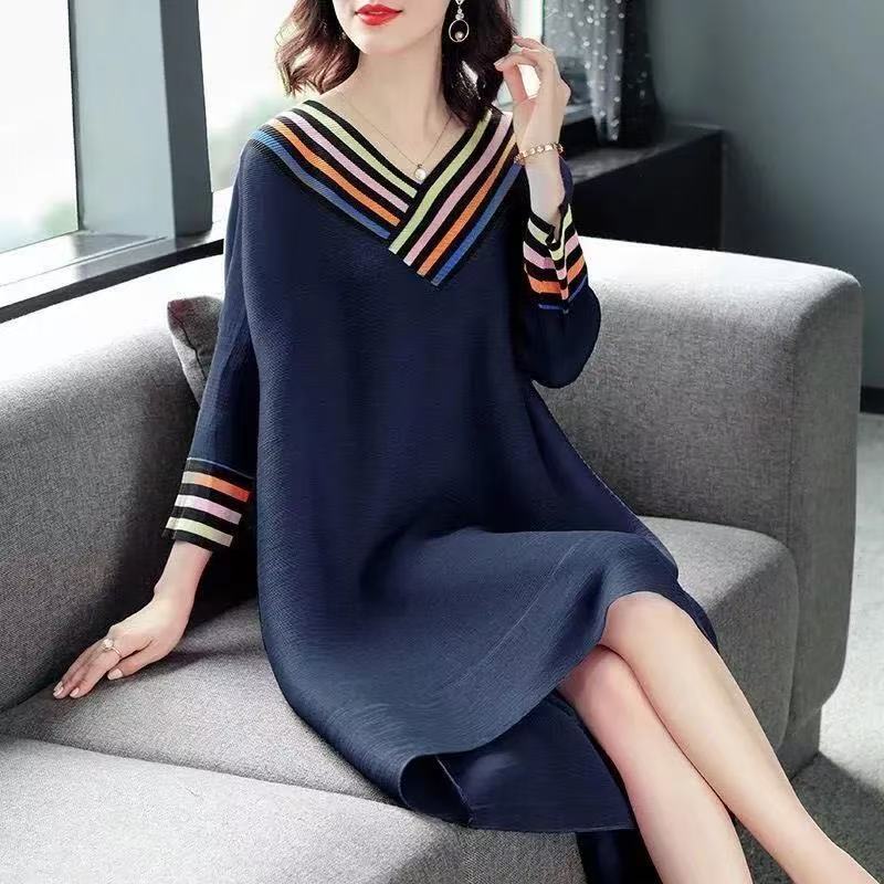 plus size women's new long sleeve high waist printed banquet dress mid-length skirt D02490