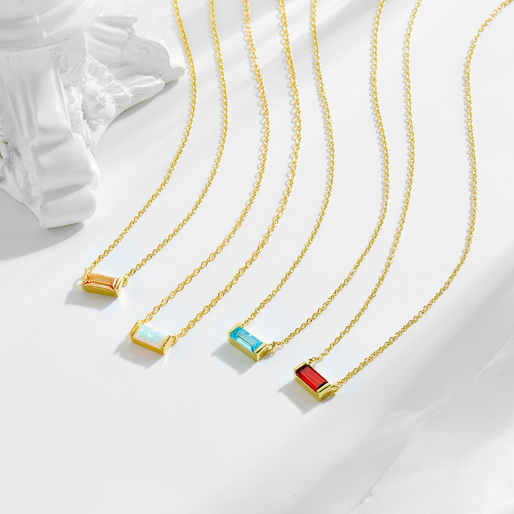 Hot Selling Twee Birthstone Pendant Clavicle Chain for Women Sterling Sier Simple Fashion Lucky Stone Necklace Jewelry for Women