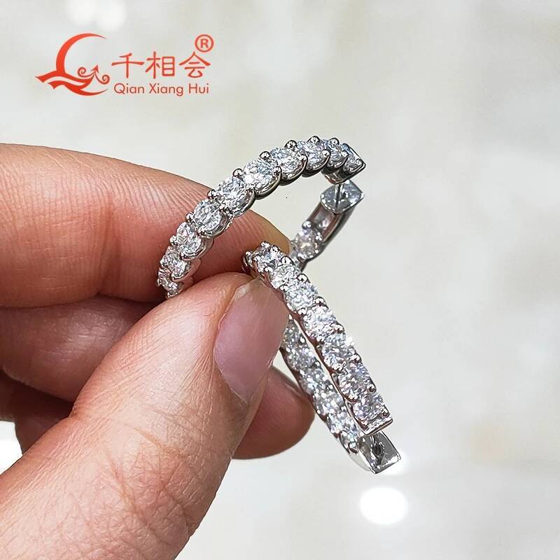 S925 Silver Hoop Earrings with 3mm Stone Band Colorless Moissanite Wedding Earrings Jewelry Gift for Women