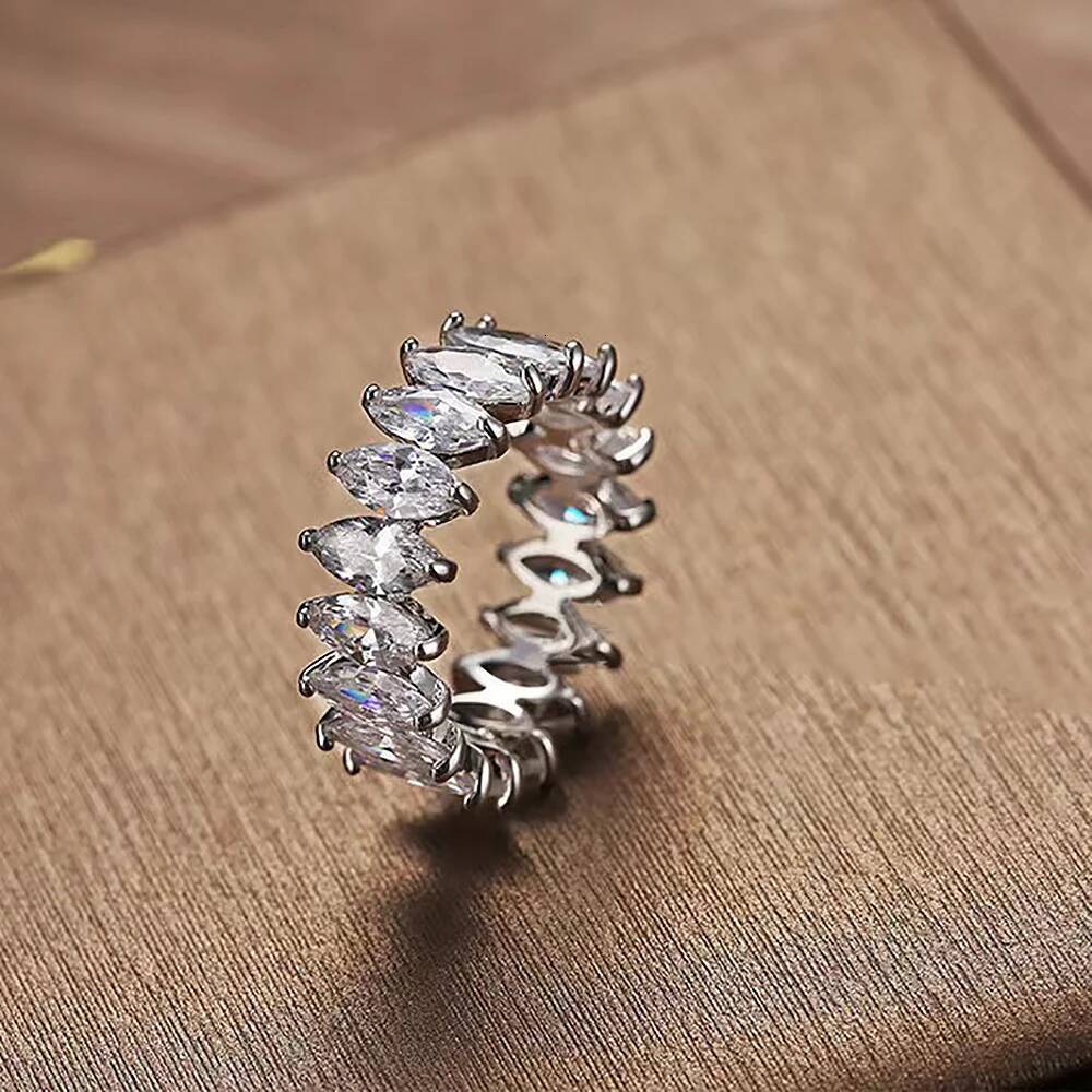 Gra Certified Marquise Cut Moissanite Eternity Band for Women 925 Sterling Silver Lab Diamond Promise Wedding Rings Stackable