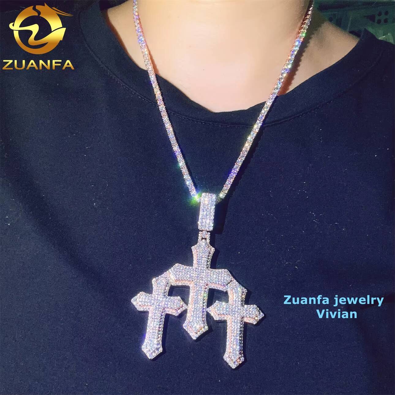 Sterling Silver 925 Moissanite Pendant Men Pass Diamond Test Hip Hop Iced Out Fashion Corss Moissanite Pendant