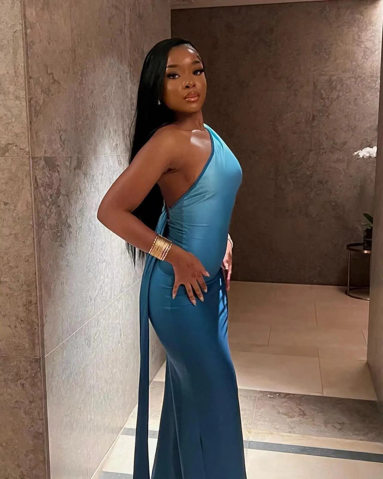 Hanging Neck Ribbon Dress Blue Silk Satin Robes Fashion Slim Fit Casual Irregular Vacation One Shoulder Woman Long Dresses 250813