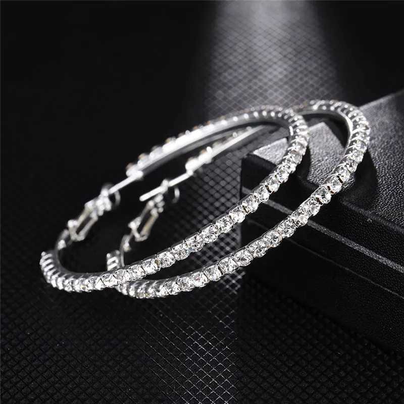 2020 FNIO Super Crystal Big Circle Hoop Earrings for Women Rhinestone Silver Color Circle Loop Earrings Simple Fashion Ear Ring XJ250814