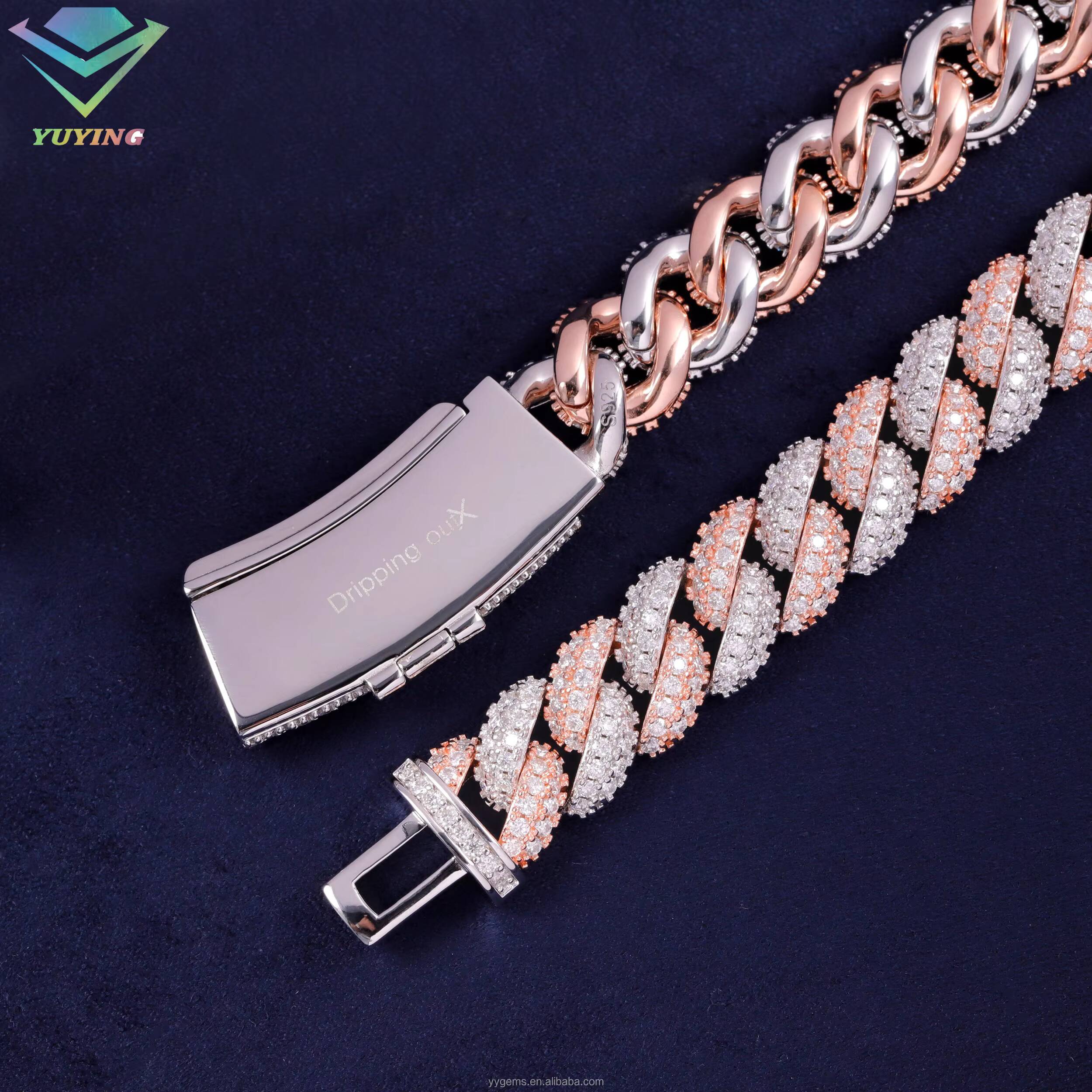 Sier GRA Moissanite 13mm Wide Dia Iced Out Bracelet Necklace Hip Hop Miami Cuban Link Chain for Rapper Men