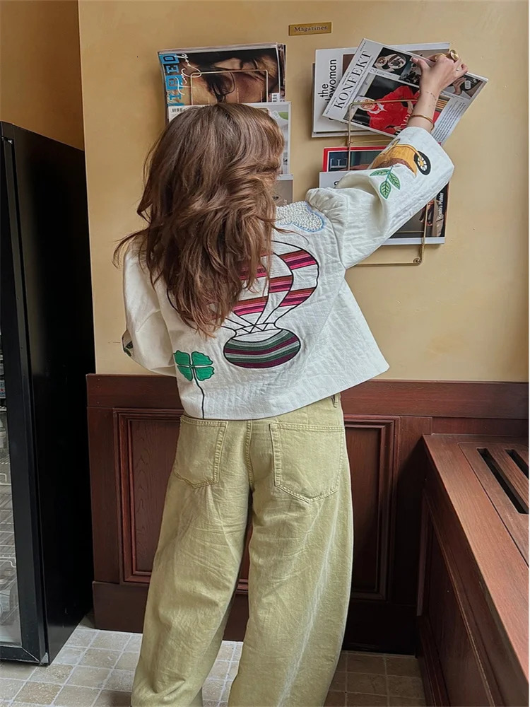 Casual Patchwork Printed Women s Jackets Loose O-neck Single Breasted Full Sleeve Jacket Female 2025 Early Autumn Lady Outwears 250813