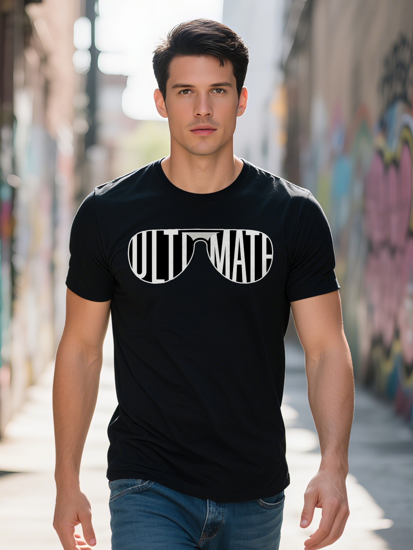 Men S Casual Crew Neck T-Shirt with Glasses Print Black ULTIMATE Graphic Tee Soft Comfortable Summer Top Perfect