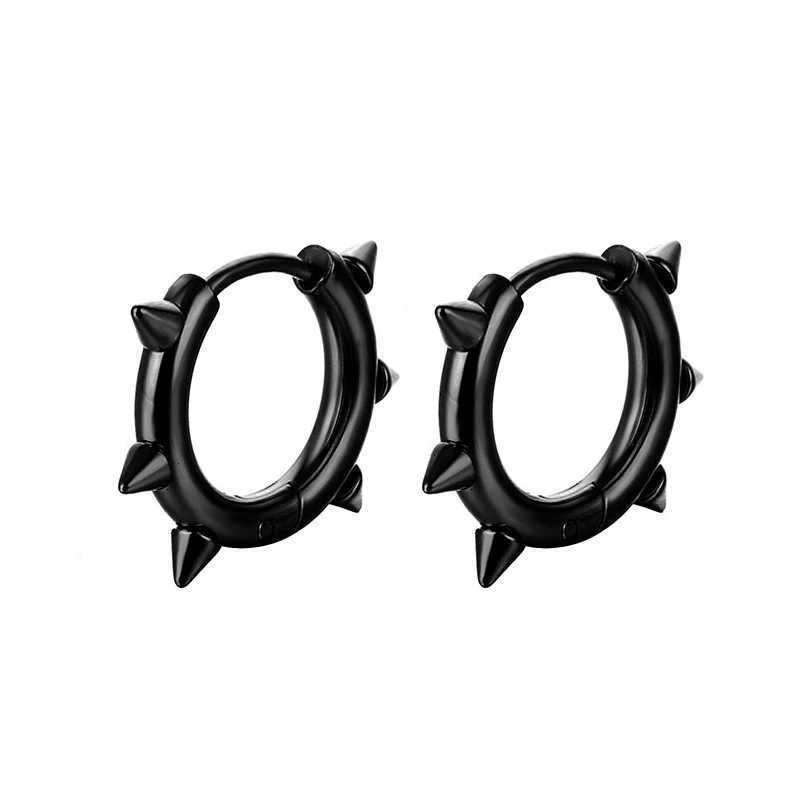 1 Pair Stainless Steel Spike Circle Huggie Hinged Hoop Earrings for Men and Women Gothic Rock Hip Hop Triangle Cone Hoop Earrings XJ250814