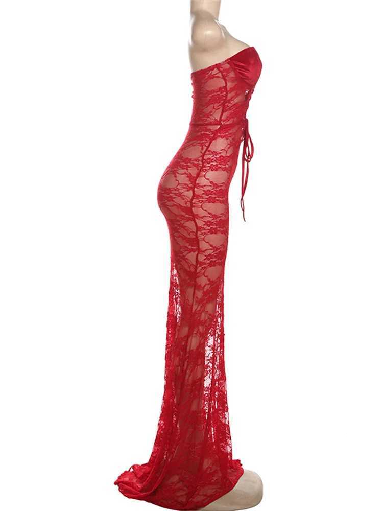 Nibber Lace Sexy Women Maxi Dress nning Coquette See Through Patchwork Strapless Bodycon Nightclub Dress XJ250814