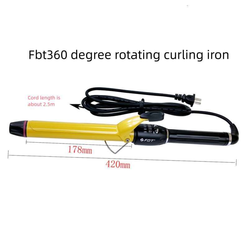 FBT Electric Iron For Makeup Artists And Hairdressers Large Curling Gold Ceramic Glaze Hair Friendly Degree Rotation