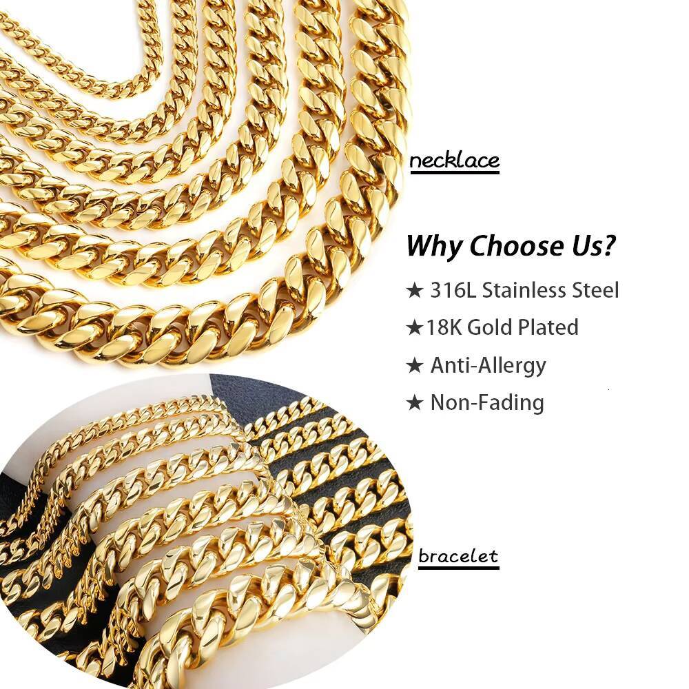 Wholesale Fashion Mens Hip Hop Jewelry 18k Gold Pvd Plated 316l Titanium Stainless Steel Miami Cuban Link Chain Bracelets Women