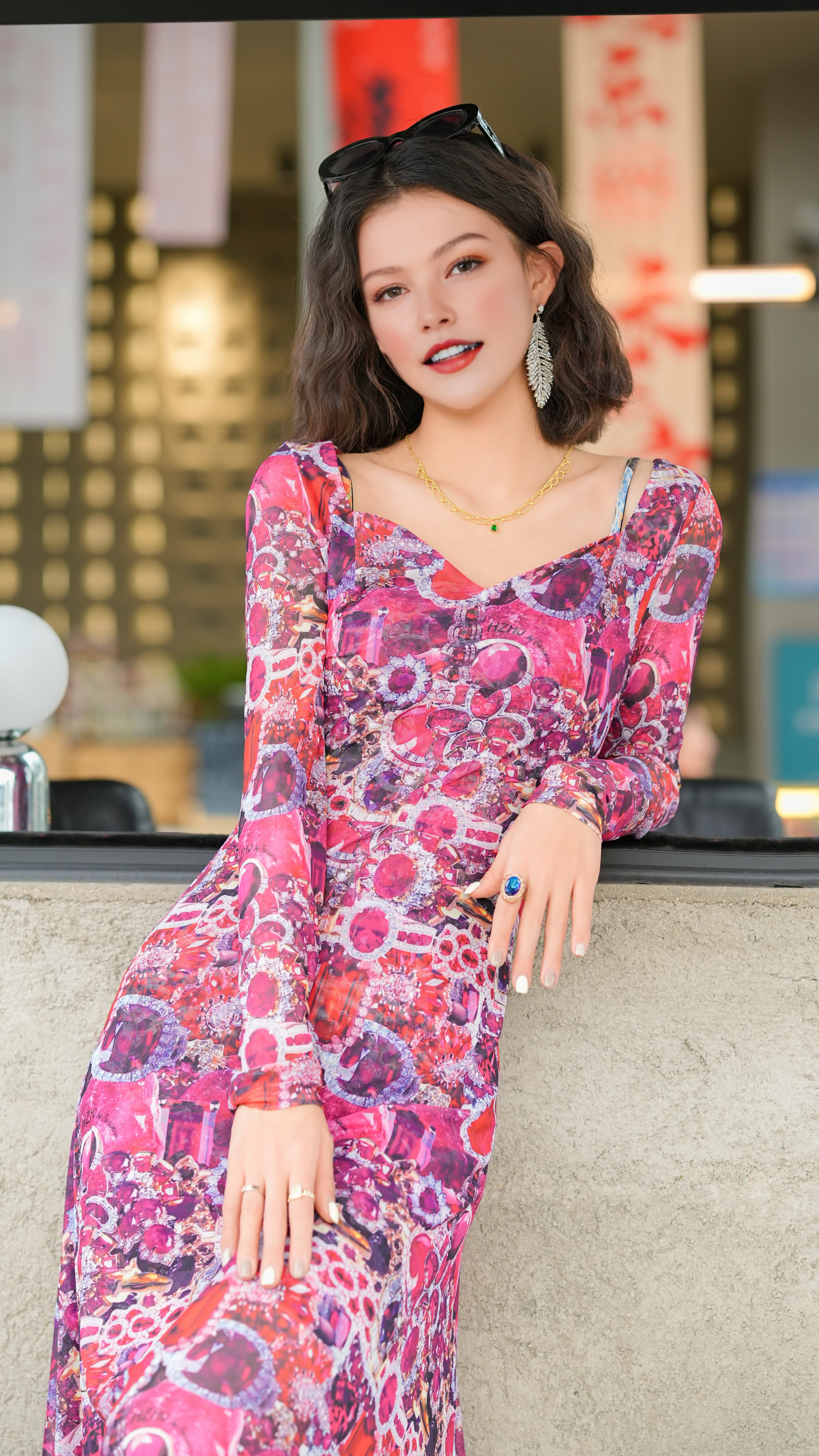 Summer luxury new original designer marilyn slimming dress short sleeved floral dress for woman in party business birthday festival be gift for mom an