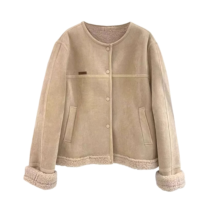 Suede, lamb fur, and fur one-piece jacket for keeping warm, small women's jacket