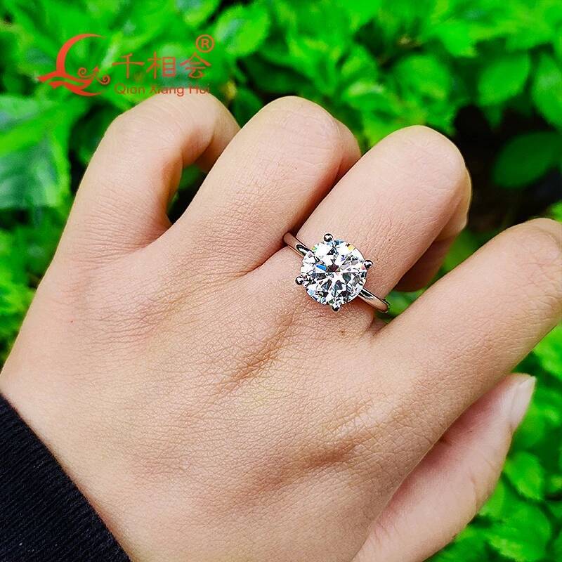 4CT 10mm round Moissanite Womens Ring S925 Silver D VVS White Luxury Style Wedding Engagement Ring Gift for Her